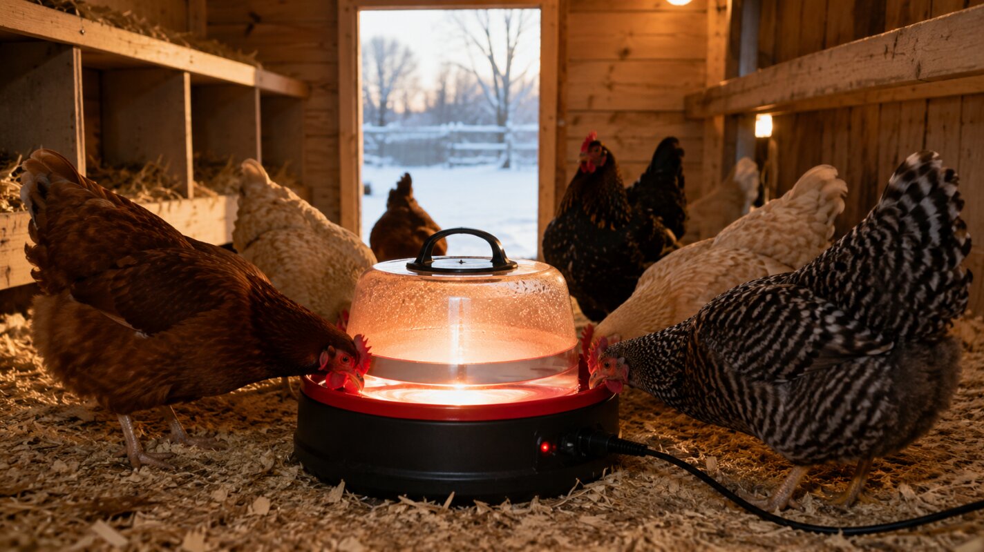 A Heated Waterer for chickens during winter