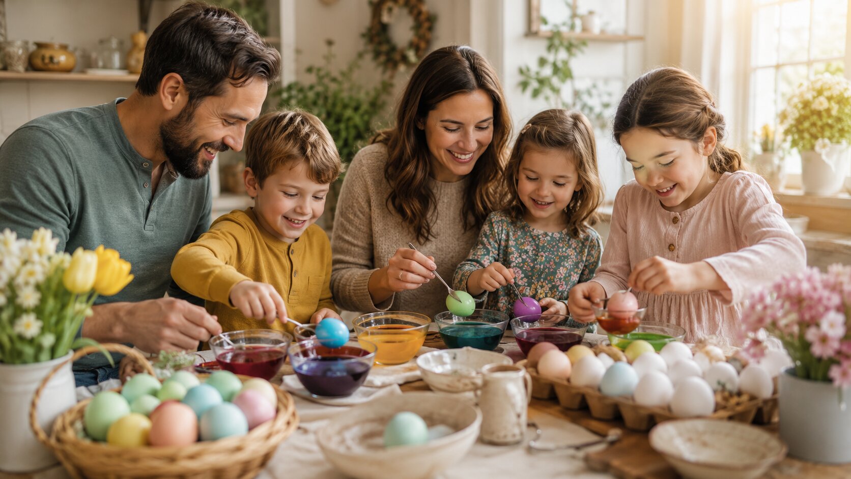 Easter egg dyeing with family warmth